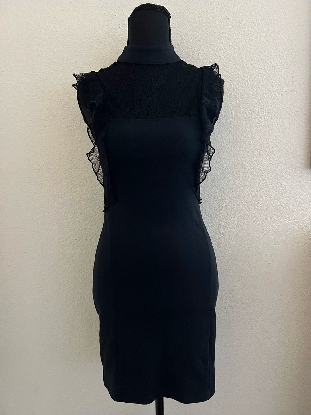 Free People Black Lace-Accent Mini Dress